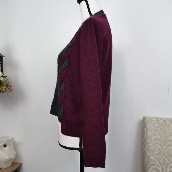 Revolve 27 Miles Malibu Cableknit Wool Cashmere Sweater Size S Cropped Burgundy - Picture 7 of 8